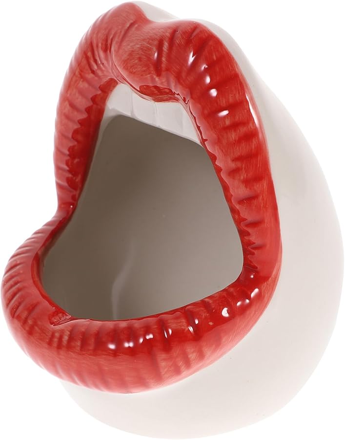 جارفالون منفضة سجائر إبداعية من السيراميك ذات فم كبير باللون الأحمر حامل زخرفي بدون دخان للمنزل والمكتب - Image 1